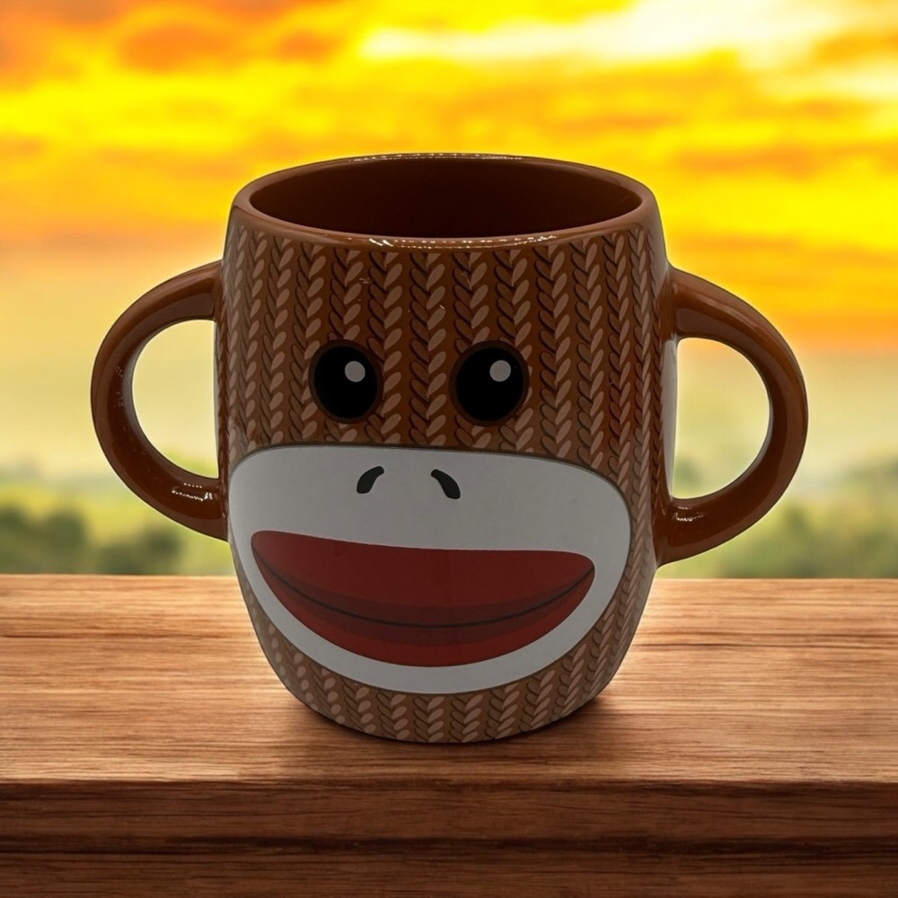 SOCK MONKEY DOUBLE-HANDLED MUG BY GALERIE